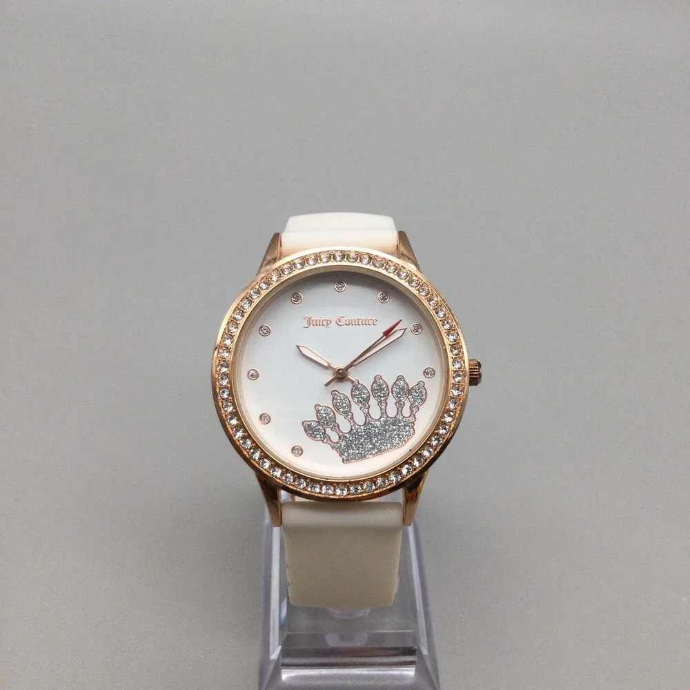 Juicy Couture Black Label Womens Watch 38mm White Dial Crystal Crown New Battery